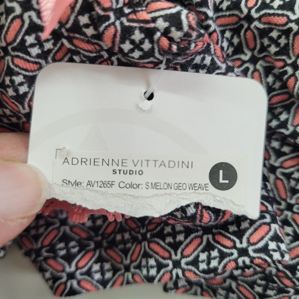 Adrienne Vittadini Studio Tank Top Sleeveless Geo Weave Pink Black Size‎ L Sleep
